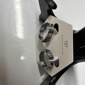 BP Silver and Green Hoop Earrings